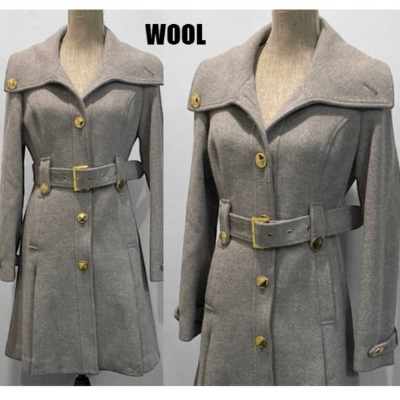 Only Grey Wool Coat with Belted Waist Size Large - Picture 1 of 16
